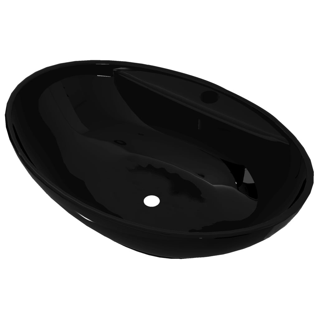 vidaXL Lavabo Ovalado con Agujero Desagüe Cerámica Brillante Lavamanos Color Negro,  Dorado,  Plateado y mas