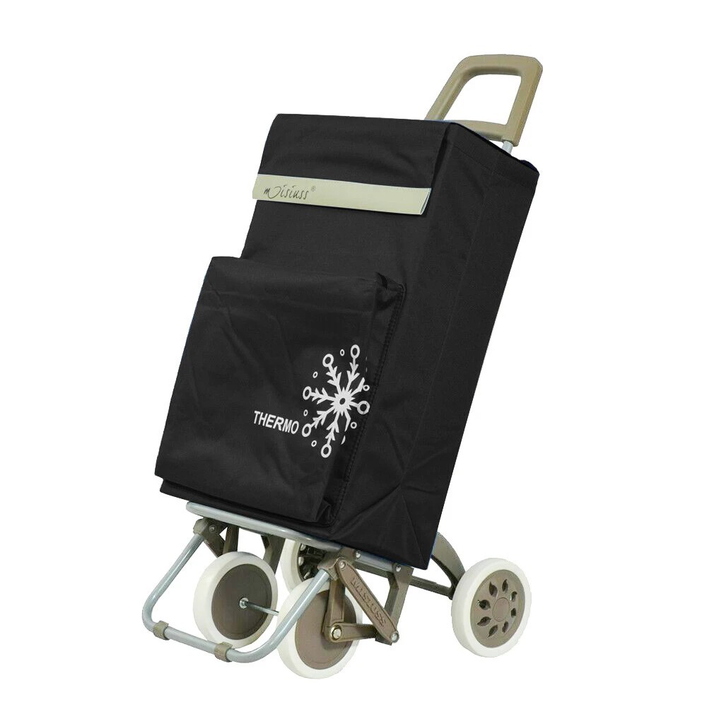 MEJORADA Carrito de Compra Plegable con 4 Ruedas Grandes y Bolsa Térmica Frontal，Estructura Metálica, | Capacidad 48L | Ideal para Supermercado, Playa y Picnic | 3 Colores