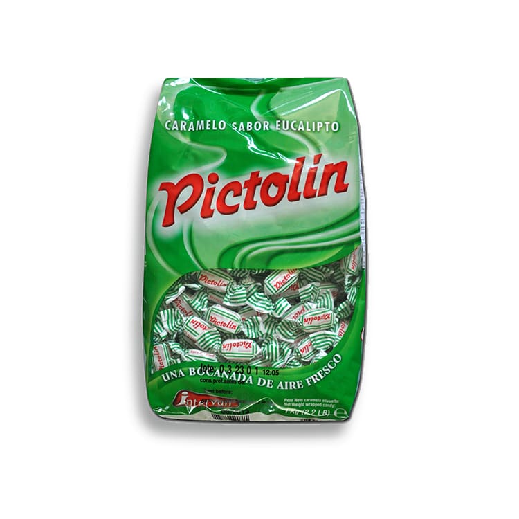 PICTOLIN-EUCALIPTO.  1 KG. Uno de los referentes en el mercado de caramelos balsámicos. “El de las rayitas verdes”.