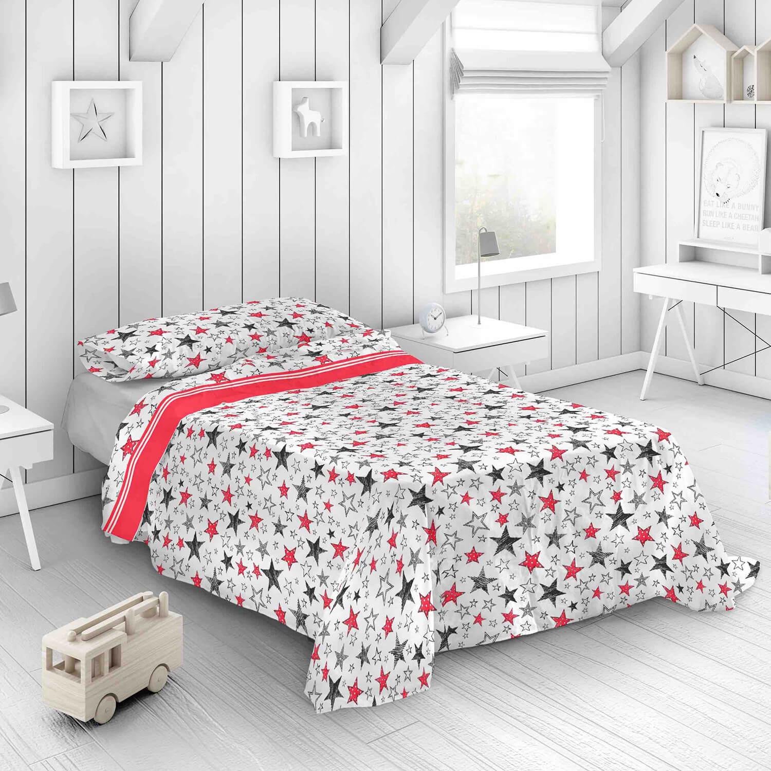 NATURALS - Juego de Sábanas Infantil Estampadas 3/4 Piezas - 50% Algodón 50% Poliéster Extra Suave - Cama 90/105 - RODANO