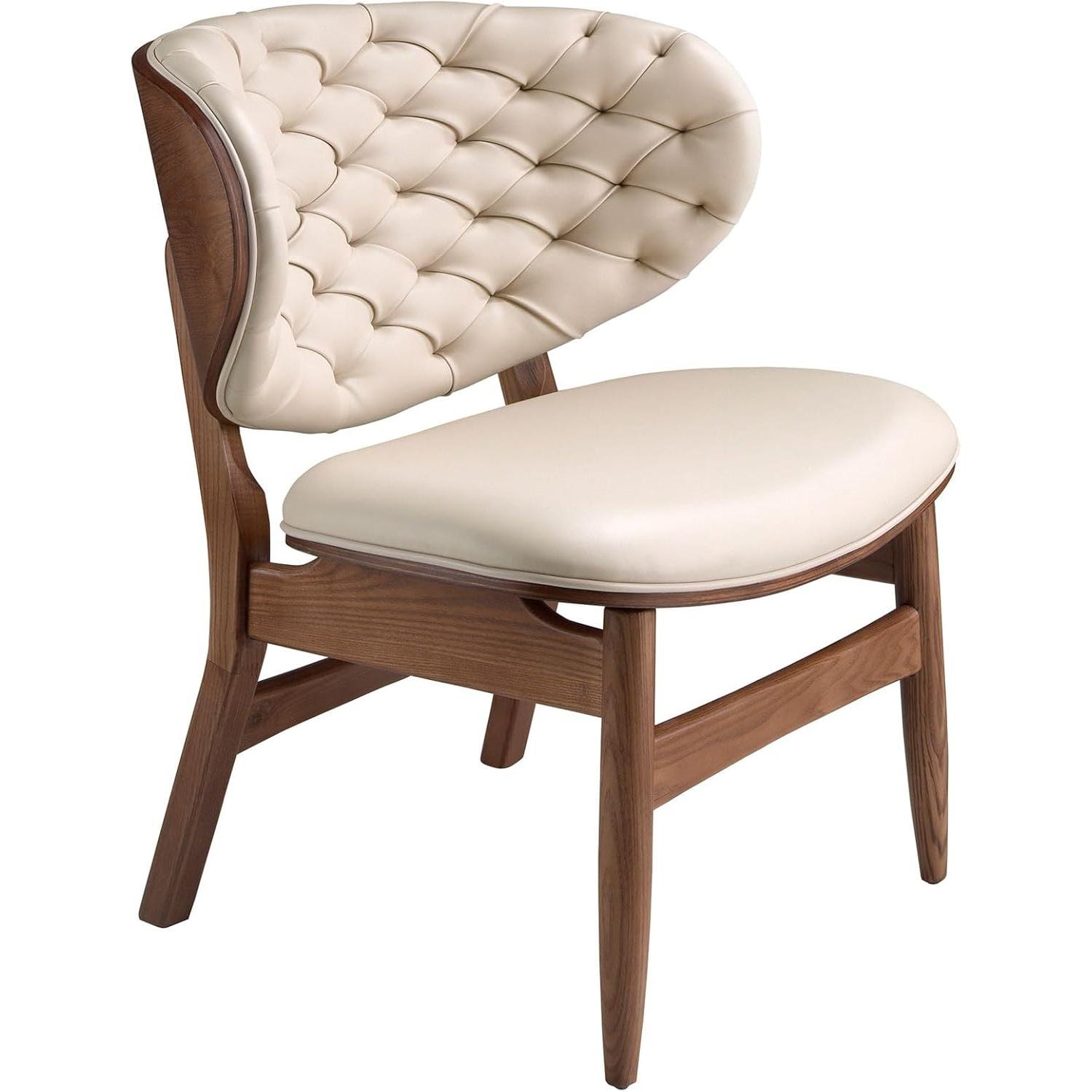 ANGEL CERDÁ - Sillón de Polipiel Arena con Detalles en Madera de Nogal - Sillón de Diseño Moderno y Elegante para Salón o Zona de Lectura - 78 x 69 x 80 cm