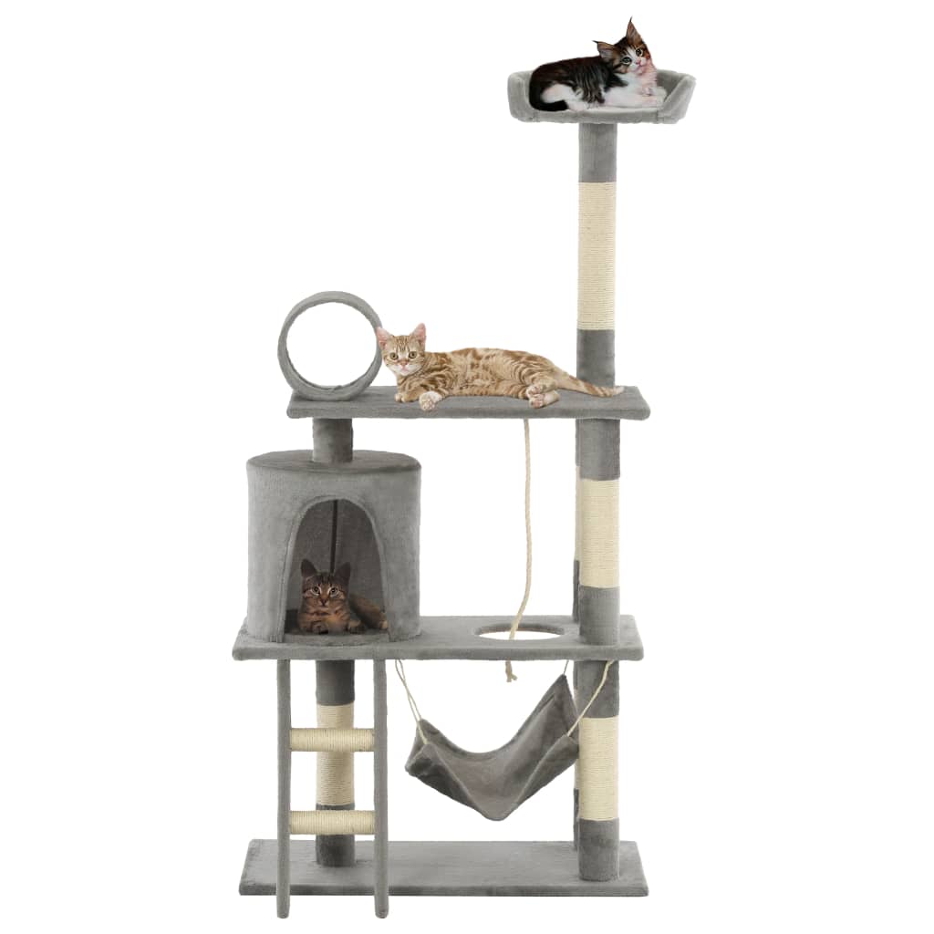 vidaXL Rascador de Gatos con Poste de Sisal 140 cm Árbol Arañar Juguete Color Beige,  Gris,  Beige con huellasde patas y mas