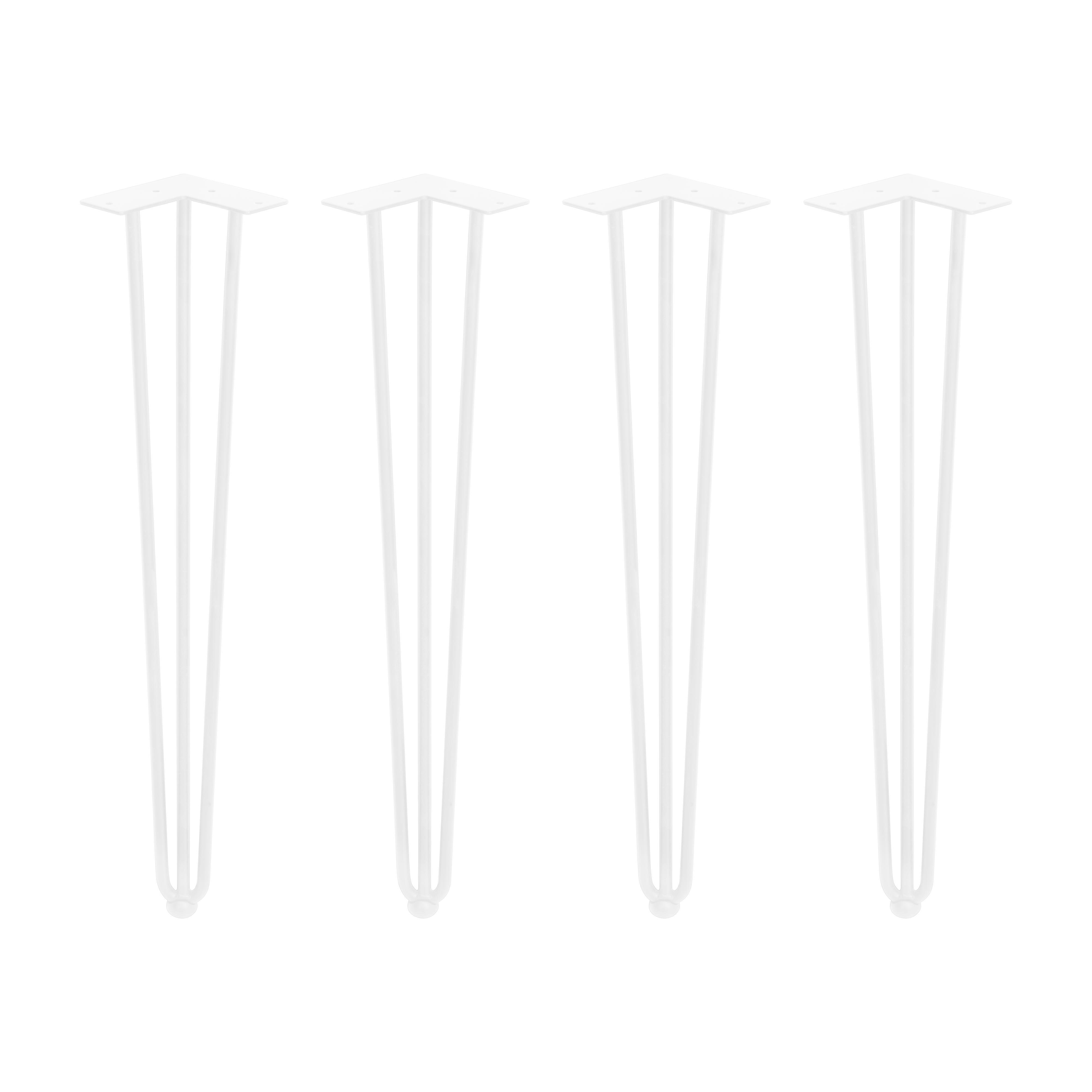Lote de 4 patas hairpin de 3 varillas para mesa, altura 710mm, acero, pintado blanco