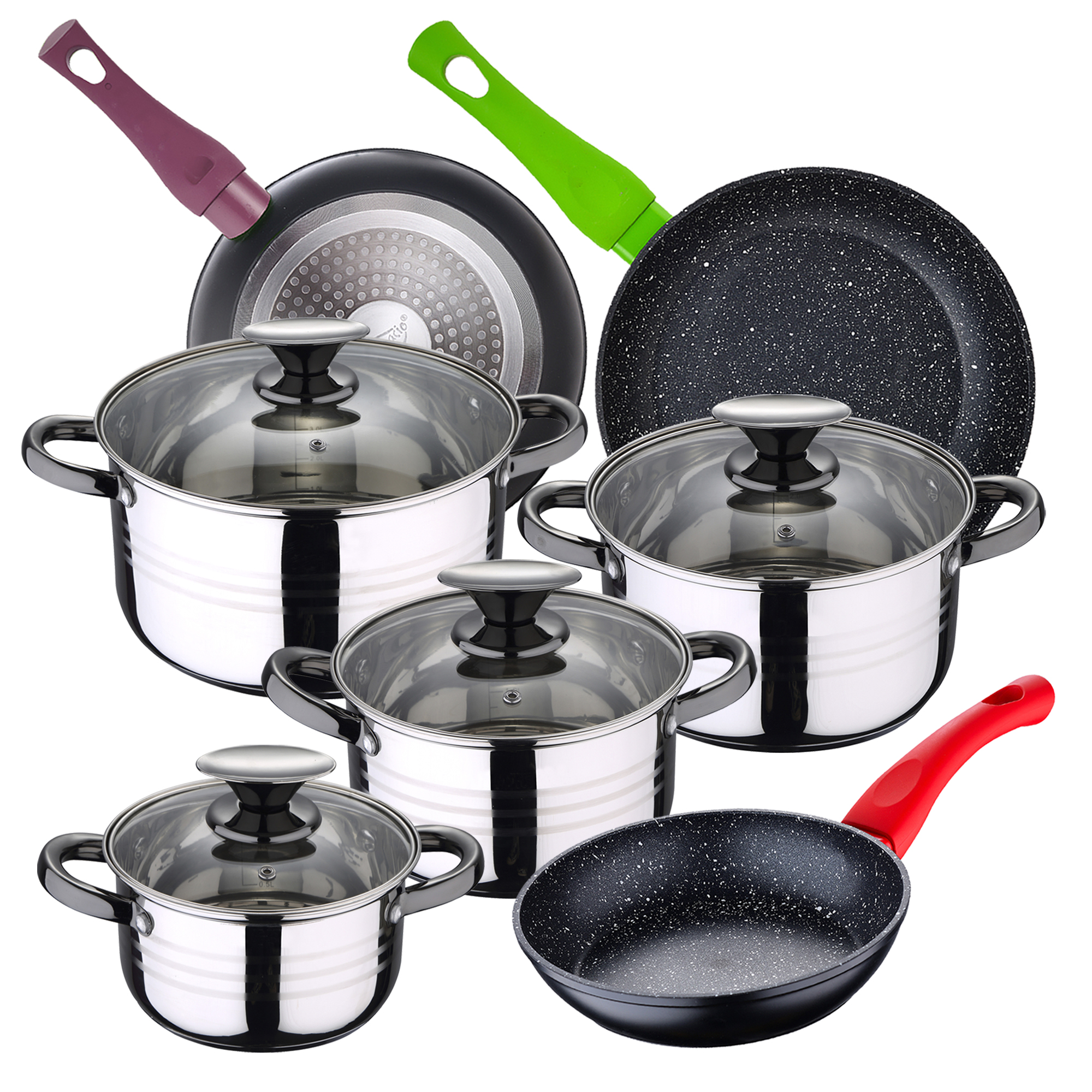 Batería de cocina 8 piezas Dina de acero inoxidable con juego de sartenes (18/22/26 cm) SAN IGNACIO Jolie de aluminio forjado