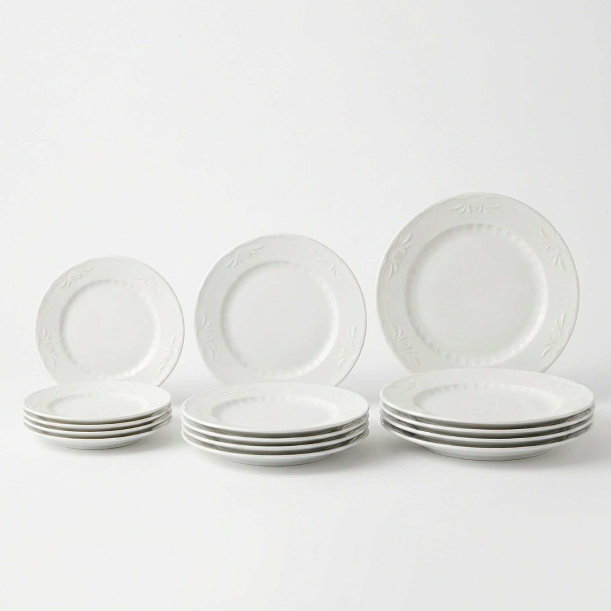 SANTA CLARA | Vajilla Completa 12 Piezas de Porcelana para 4 Personas, Diseño Decorado con Relieve, Formas Coupe, Ala y Octogonal, Apta para Microondas y Lavavajillas, Uso Diario en Hogar y Cocina