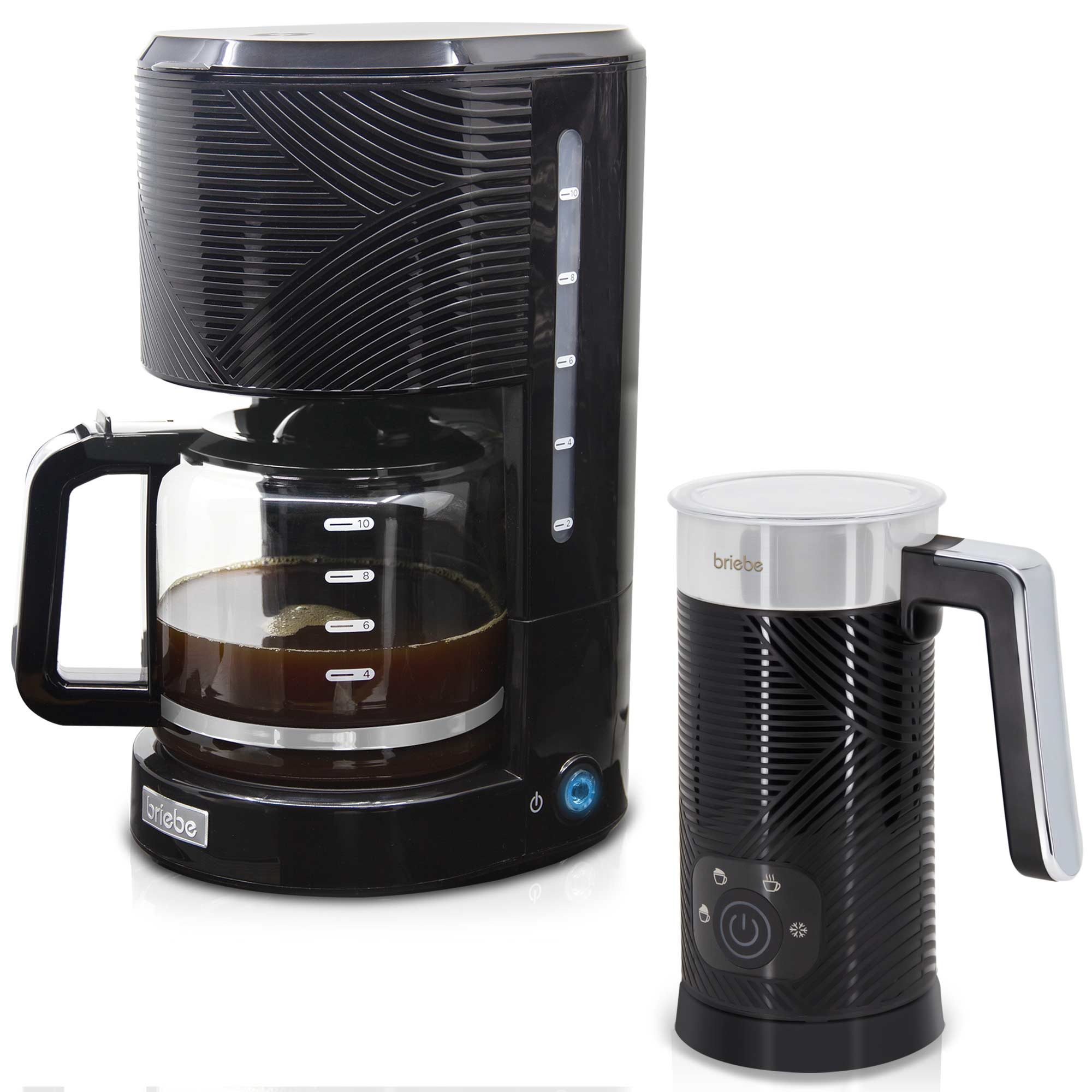 Briebe SKT1188BLK Elegance Set Cafetera Goteo 10 Tazas Café Filtro Espumador Leche Eléctrico Espuma Fría/Caliente, 1000W, Negro