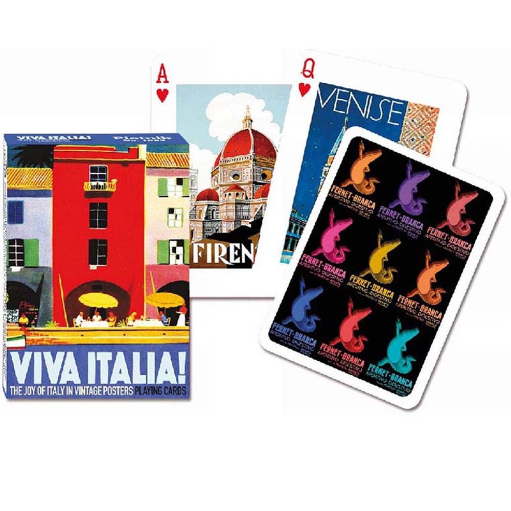 Piatnik Baraja de poker de 55 cartas Viva Italia Vintage Poster Gastronomía Arte Estilo Viaje Viajar Londres Reino Unido Juego mesa Jugar Adultos Colección Coleccionable Poquer