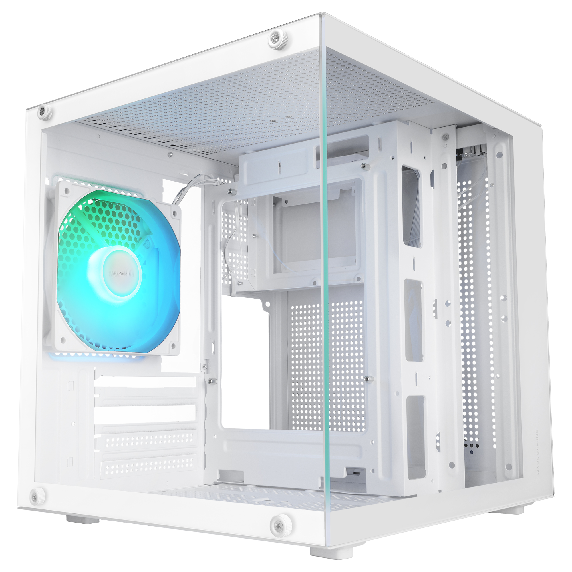 Mars Gaming MC-CUBE, Caja PC MicroATX, Formato Cubo Ultracompacto, Cristal Templado Panorámico, Ventilador Trasero ARGB 120mm, Soporte Refrigeraciones Líquidas hasta 120mm, Minitorre con USB-C, Minitorre PC Negra o Blanca