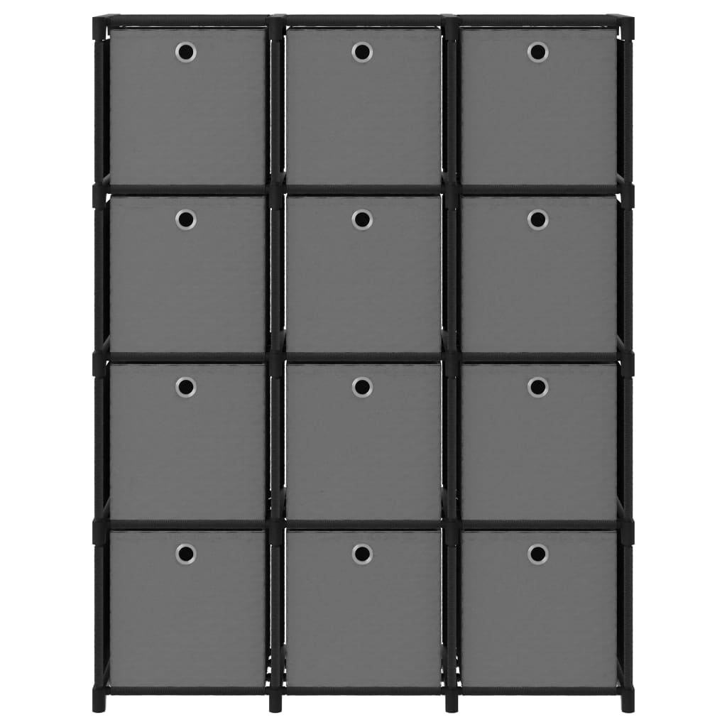 Vidaxl Estantería de 12 Cubos con Cajas Tela 103x30x141 Cm Negro y Gris
