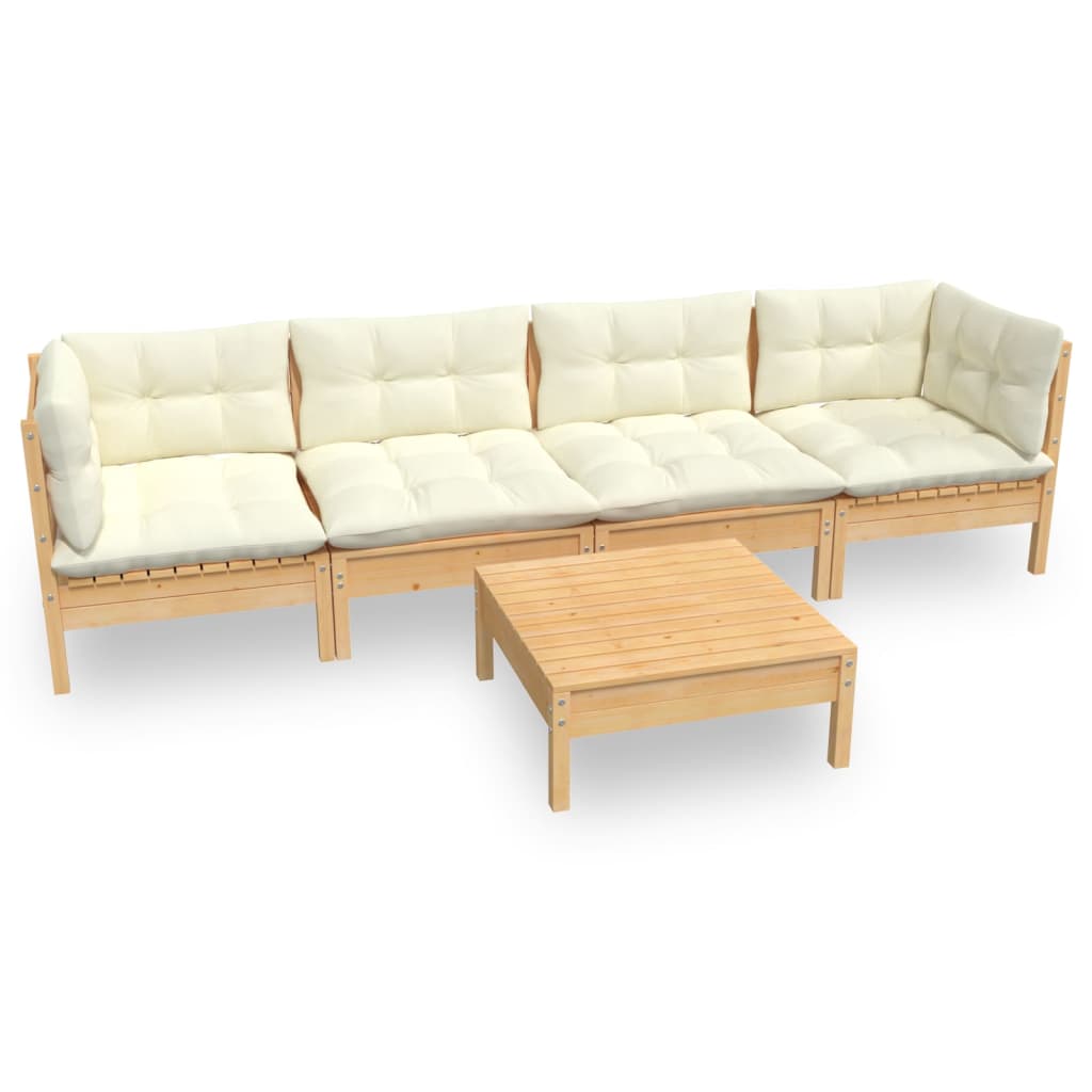 vidaXL Muebles de jardín 5 pzas y cojines madera maciza de pino crema