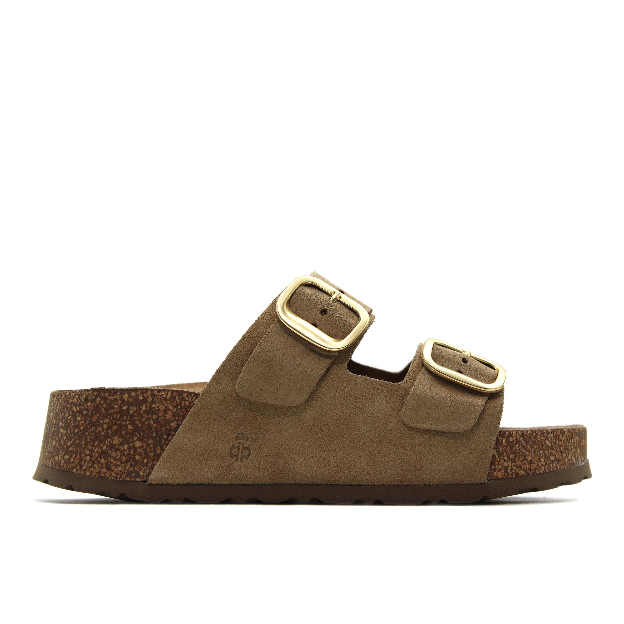 Yokono WIWI-003 Zueco con plataforma de corcho,sandalias de pala,piel,ante,dos cierres con hebilla, para señora