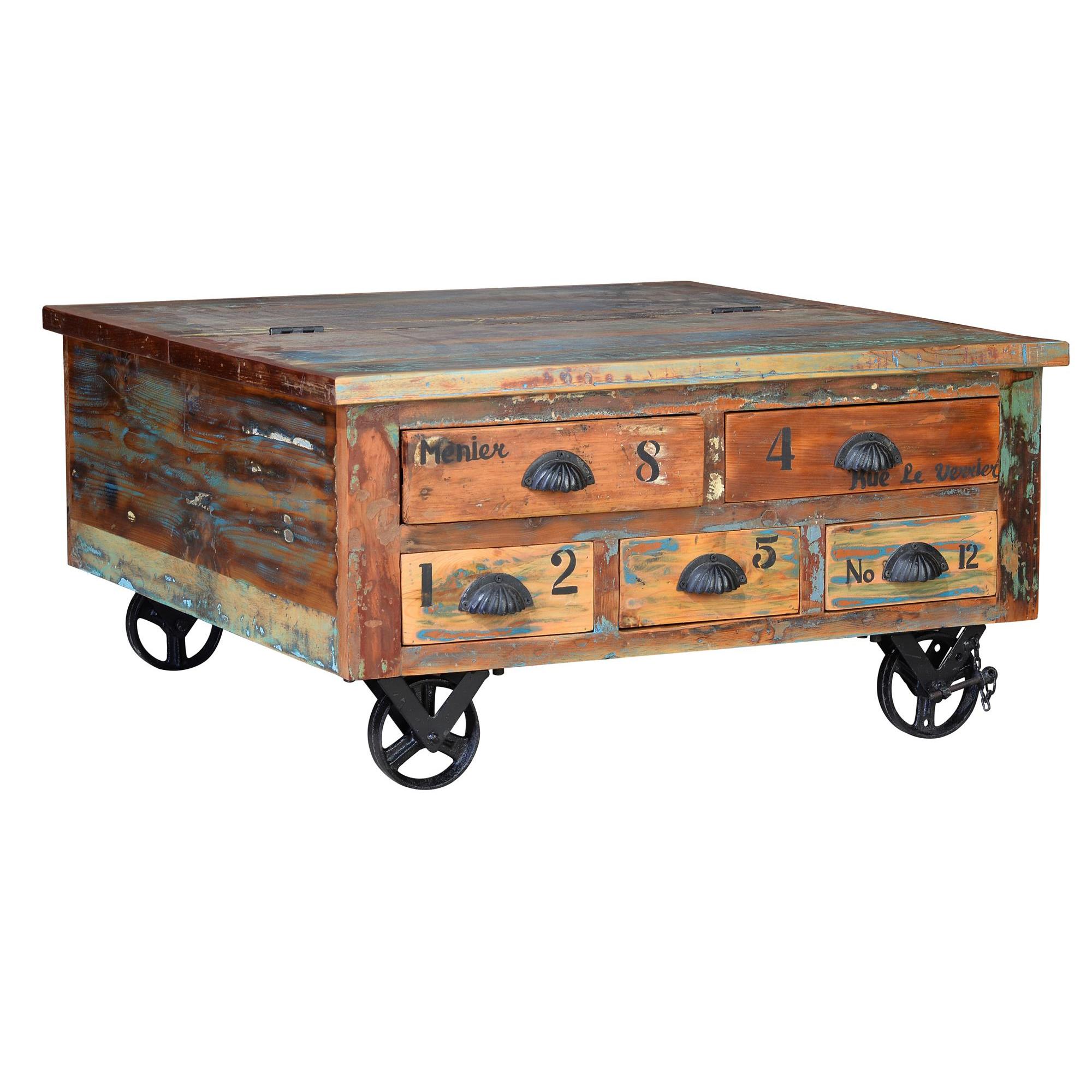 Mesa de café en madera reciclada multicolor