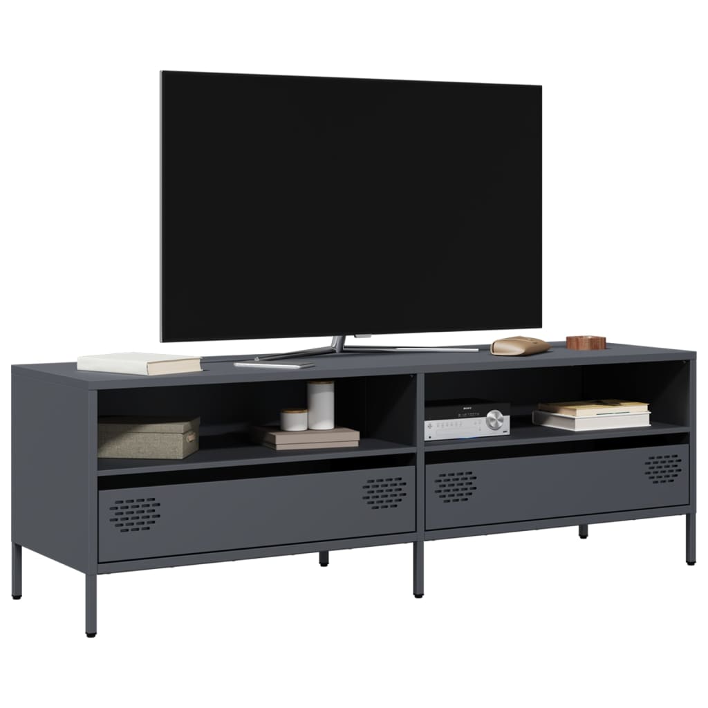 vidaXL Mueble para TV acero laminado en frío 135x39x43,5 cm en color Negro/Antracita/Verde oliva y más | almacenamiento funcional diseño moderno para baño dormitorio sala
