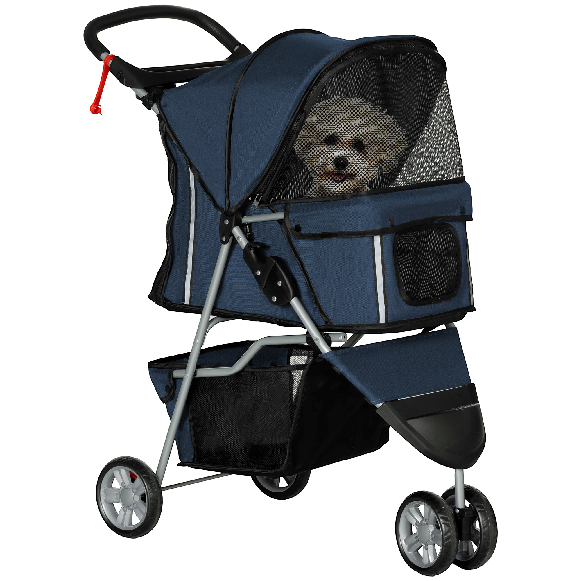 PawHut Cochecito Plegable para Mascotas Carrito para Perros y Gatos con Ruedas Giratorias Cesta y Posavasos 75x45x97cm