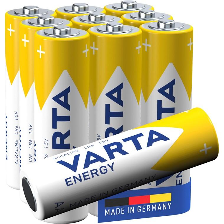 Varta Pila Energy AA Mignon LR06 (paquete de 10 unidades), pila alcalina para radios y relojes de pared