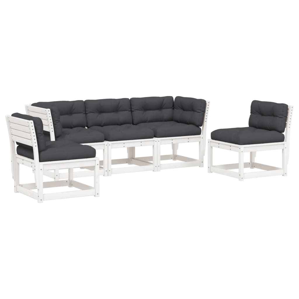 vidaXL Set sofás jardín 5 pzas con cojines madera maciza pino blanco