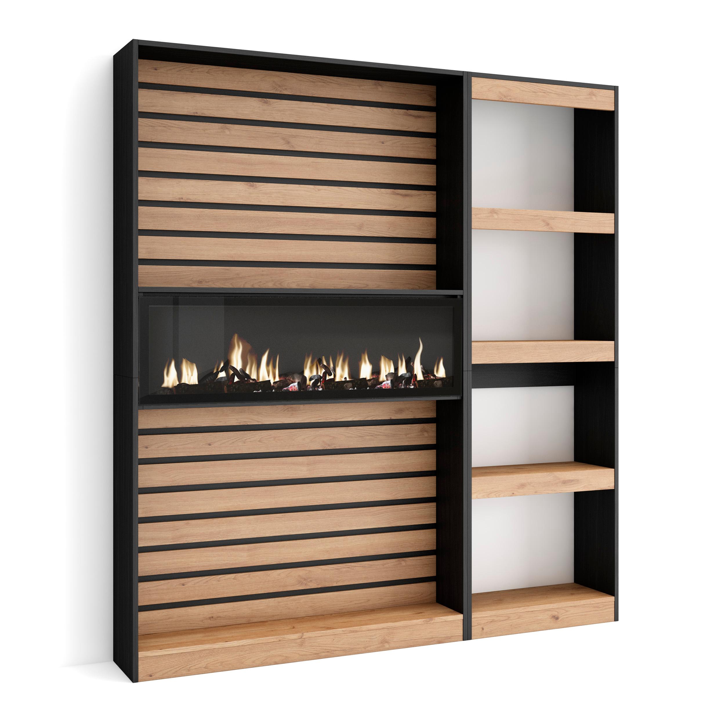Skraut Home, Librería estantería, 170x186x25cm, Chimenea eléctrica XXL efecto fuego 3d, Varios colores disponibles