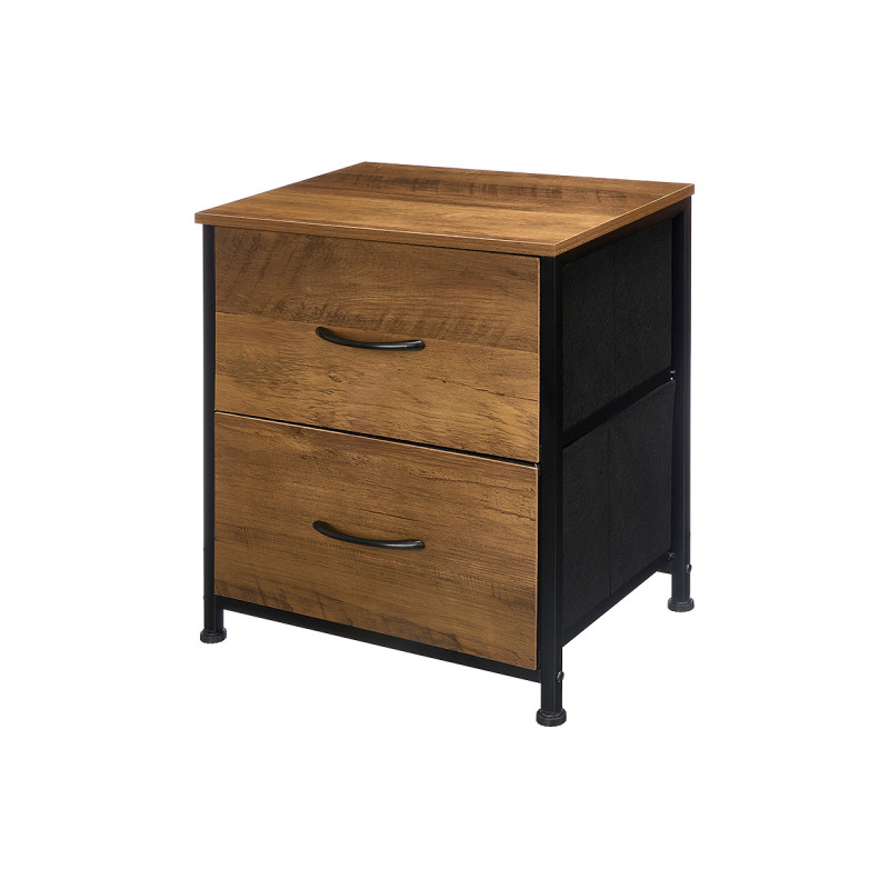 Mesita de Noche Industrial con 2 Cajones MDF y Metal 40x29,5x49 cm