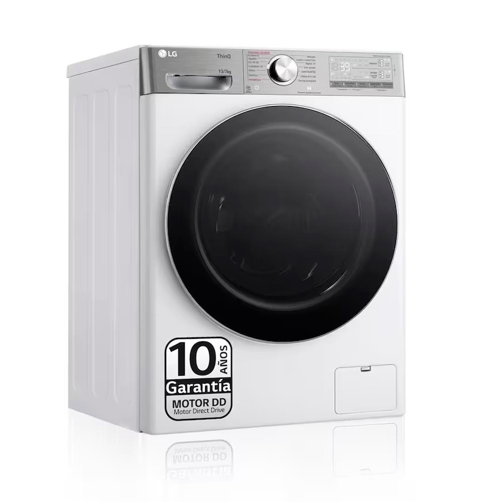 LG - Lavasecadora F4DR9513A2W de 13 kg lavado / 7 kg secado, 1400 rpm, clase A/D, con tecnología AI Direct Drive™ y TurboWash 360° en 39 min, ideal para familias numerosas, color blanco