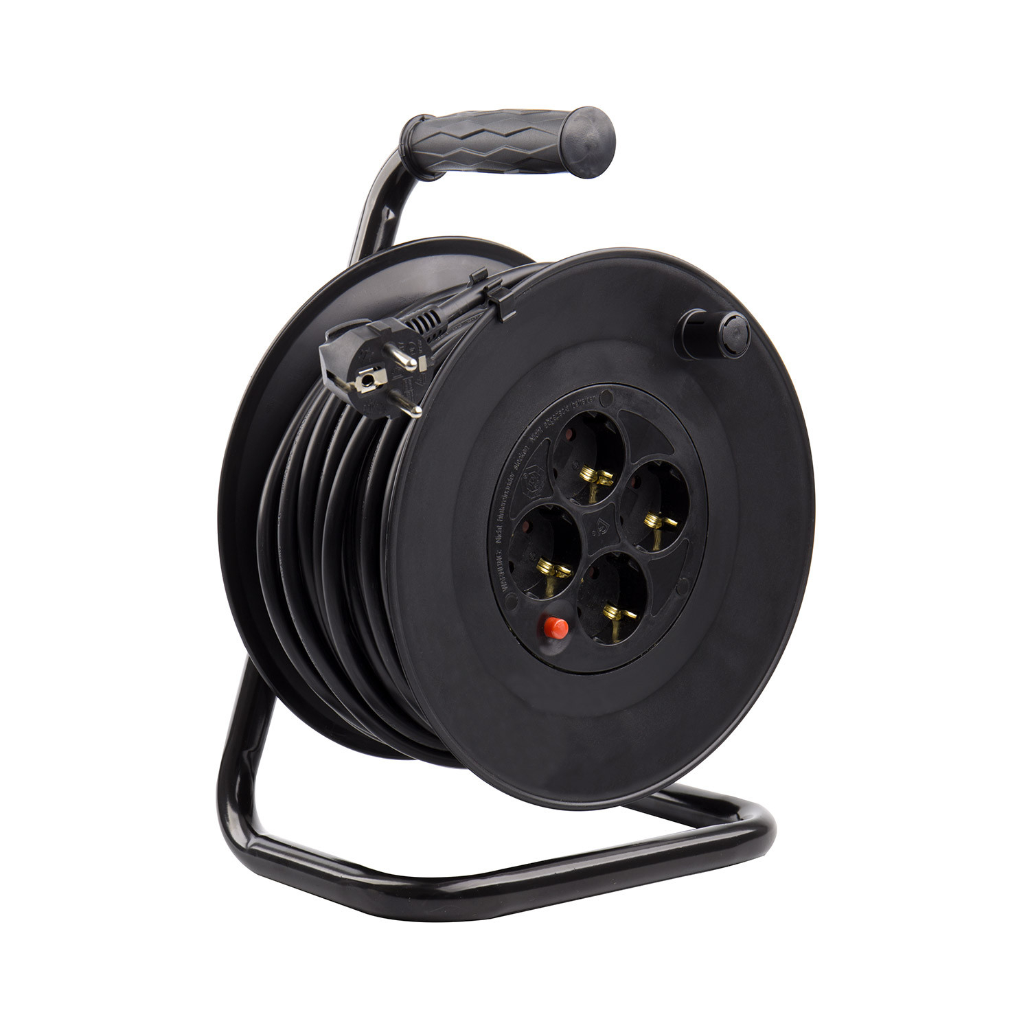 LEDKIA LIGHTING - Carrete Alargador de Cable 50m | Sistema Anti-Twist | 4 Enchufes German Socket | Protección Infantil y Sobrecarga | Potencia Máxima 3200W, Negro, Cloruro de Polivinilo