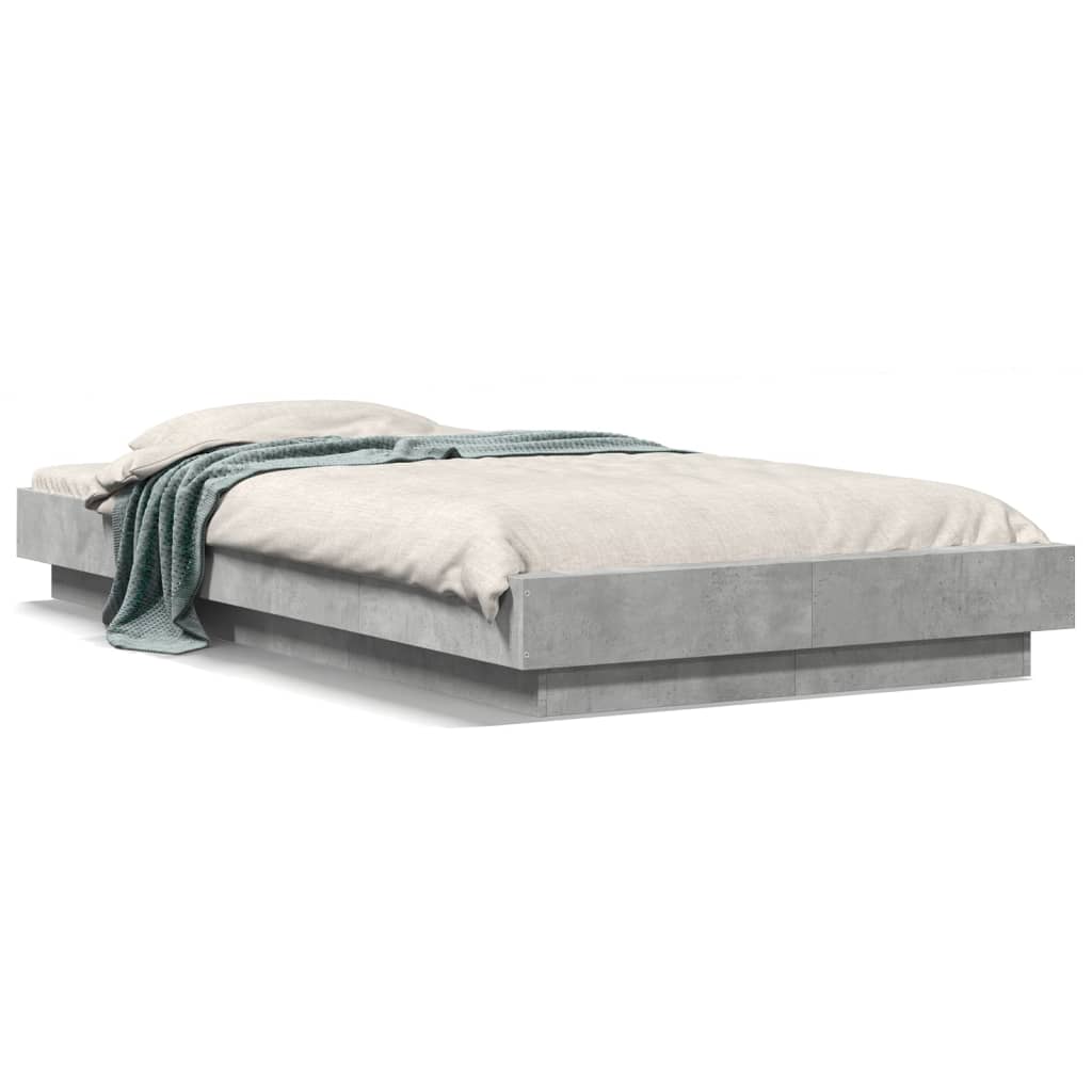vidaXL Estructura de cama con luces LED madera gris hormigón 90x200 cm