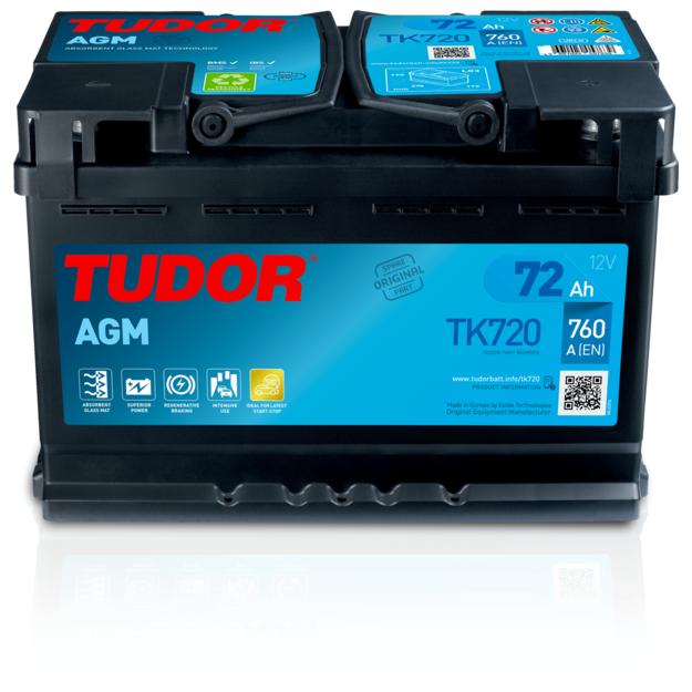 Tudor TK720 Batería de Coche AGM 72Ah 760A - Alta Potencia - Larga Duración - Apta para Coches con Sistema Start-Stop