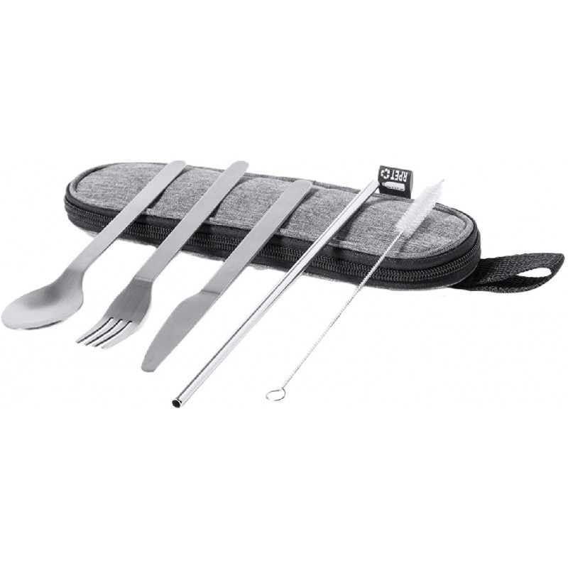 TIENDA EURASIA® Set de Cubiertos de Acero INOX para Llevar, Juego de Cubiertos para Camping 5 Piezas
