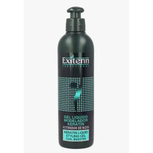 El GEL LIQUIDO MODELADOR KERATIN de EXITENN es un producto para ayudar a dar   forma a los cabellos finos, dándoles cuerpo, y a los rizados o permanentados, moldeándolos   y proporcionándoles elasticidad. No deja residuos. Con Alantoina, Goma Guar y Sorbi