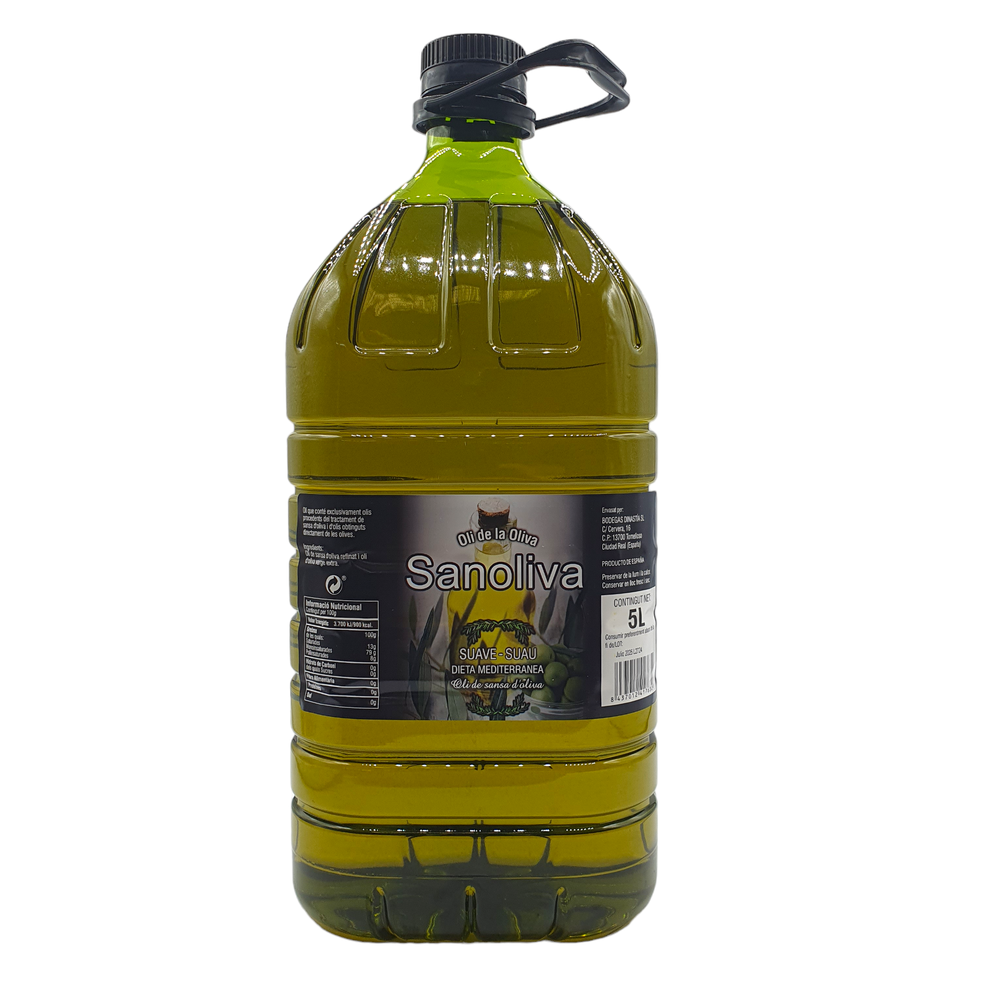 Aceite de Oliva Suave - SANOLIVA - 5 Litros - Aceite Dieta Mediterranea - Origen ESPAÑA - Aceite de Oliva Sansa / Orujo - Garrafa PET de Aceite Suave de Oliva Sansa