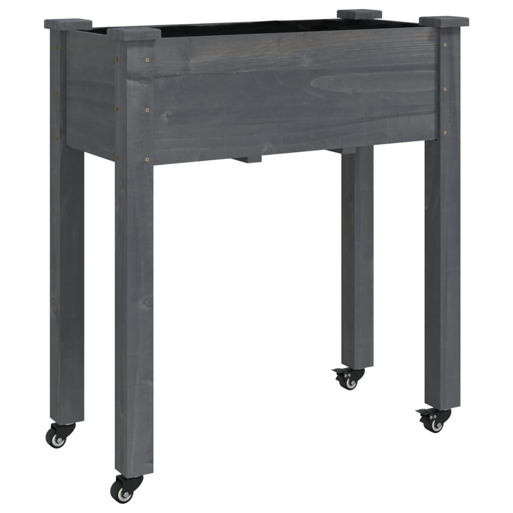 vidaXL Jardinera con forro y ruedas madera de abeto 71x37x80 cm Color Natural,  Marrón,  Gris y mas