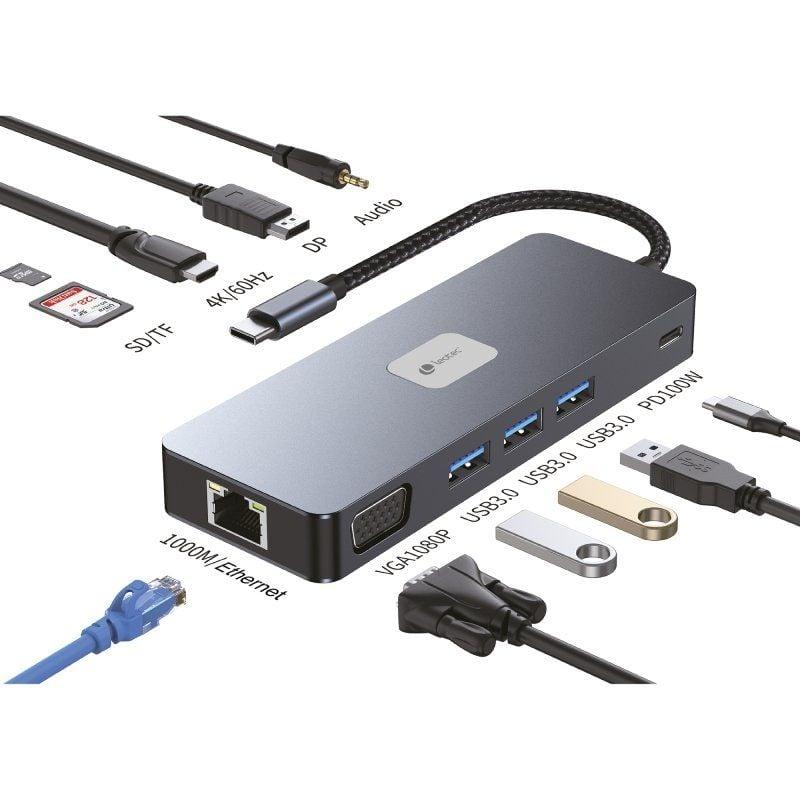 Leotec LEDS03 estación Docking 11 en 1 Plus USB-C PD 100W / HDMI 4K / VGA / DP / USB 3.2 / RJ 45 / MSD