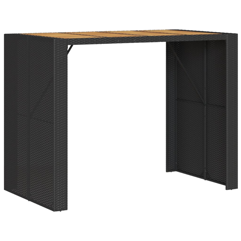 vidaXL Mesa alta jardín superficie madera ratán PE negro 145x80x110 cm
