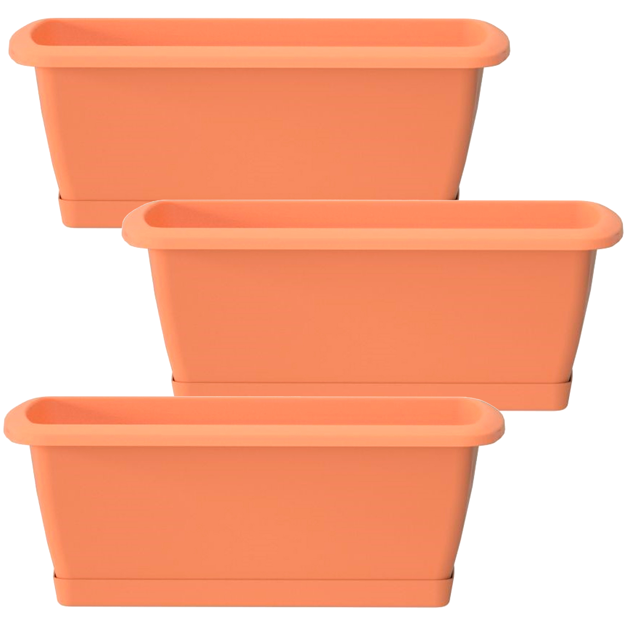 3x Jardinera Respana WELLHOME con soporte de plastico en color terracota 59 (largo) x 18,4 (ancho) x 14,5 (alto) cm