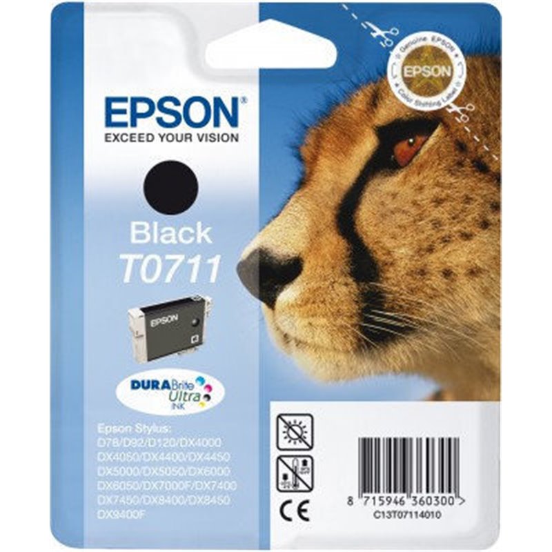 Cartucho Epson T0711 Negro STYLUS D78/D92/D120/DX4000/DX5000/DX6000/DX7400/SX105/BX300F