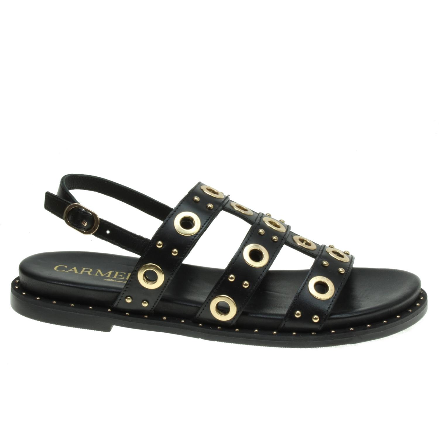 Carmela mod. 163208 - Sandalia romana en piel con tachas y aros metalicos
