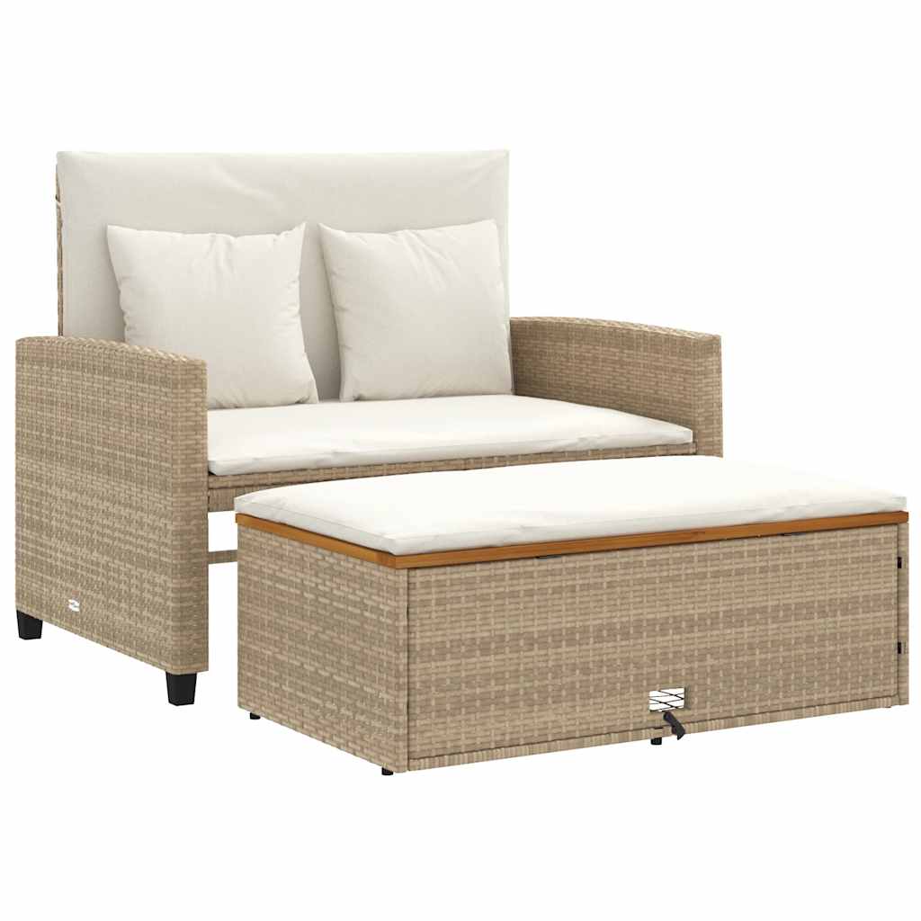 Sofá de jardín con cojines 2 plazas ratán y madera acacia beige