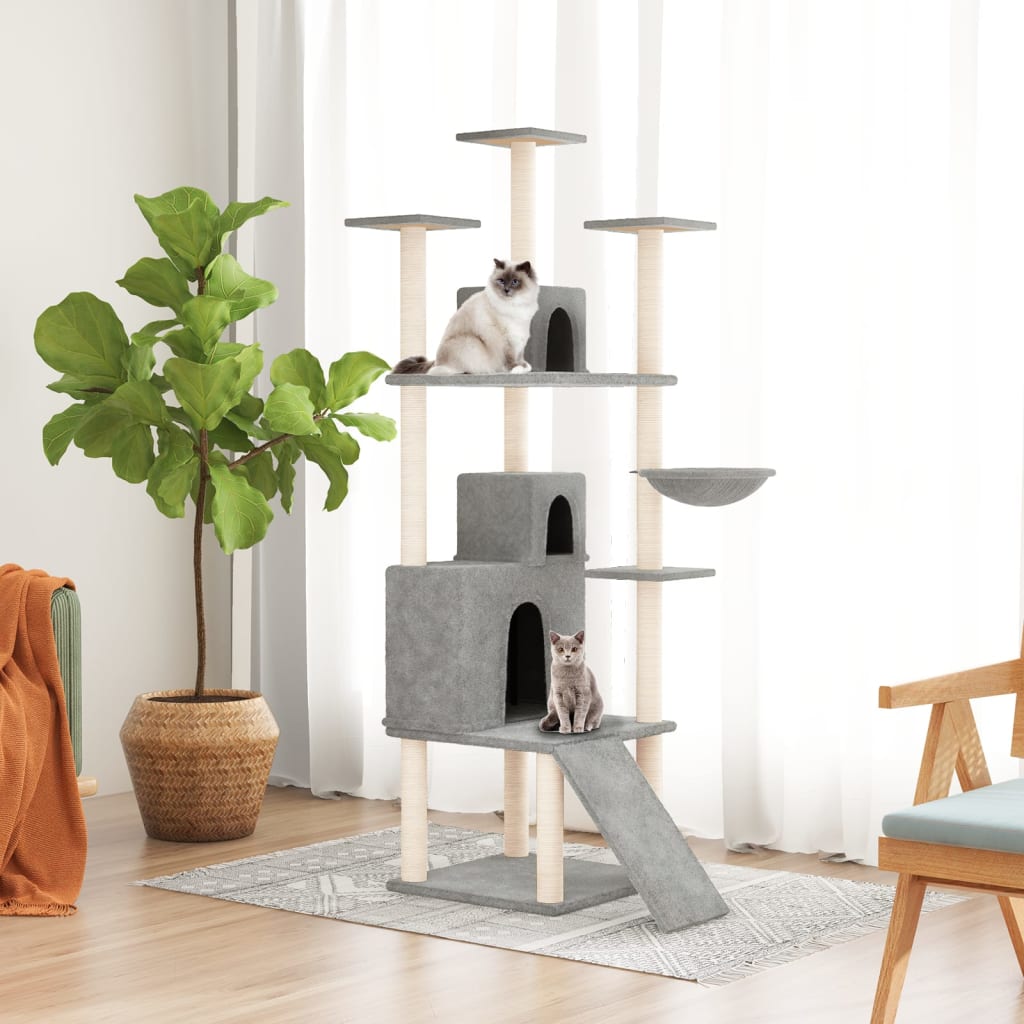 vidaXL Rascador para gatos con postes de sisal 175 cm torre para gatos Color Crema,  Gris claro,  Gris oscuro y mas