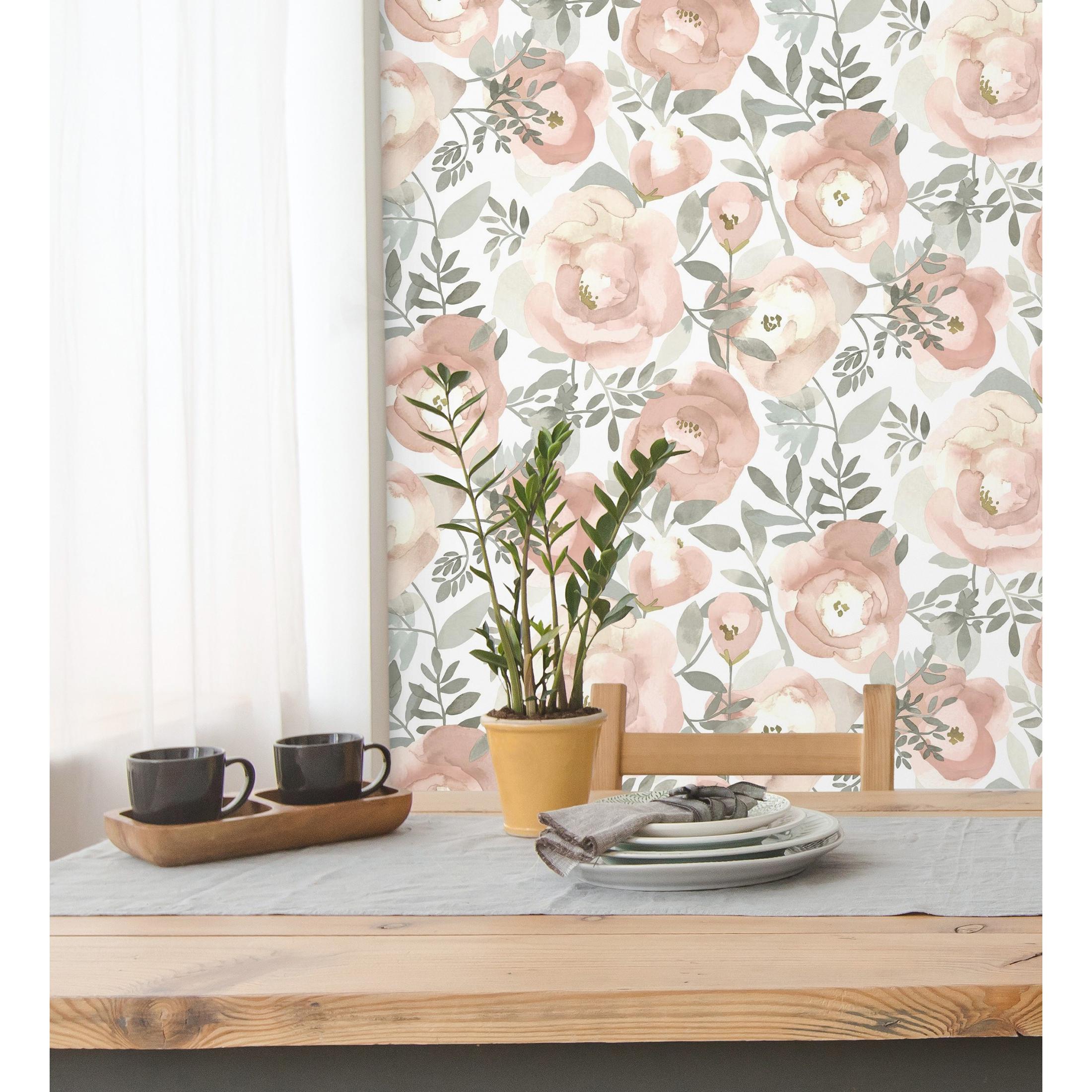Papel pintado vinílico ecológico de flores pintadas a acuarela - Camellias Garden 680625 de GAULAN - Rollo de 10 m x 0,53 m