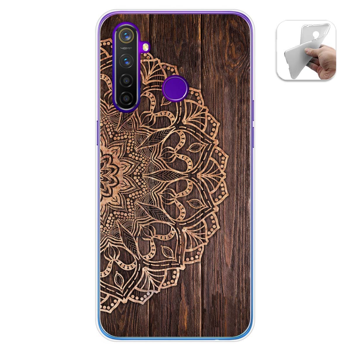 Tumundosmartphone Funda Gel Tpu para Realme 5 Pro diseño Madera 06 Dibujos