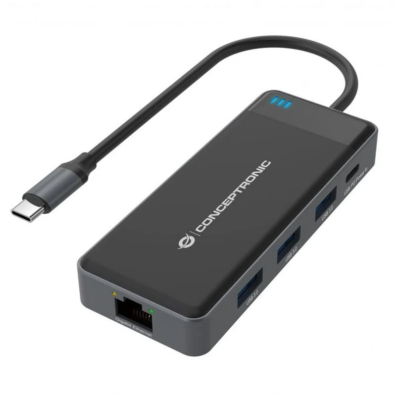 Conceptronic donn14g docking station 7 in 1 usb-c 3.2 gen1 to hdmi/usb-c pd 100w/usb-a/rj-45 gigabit