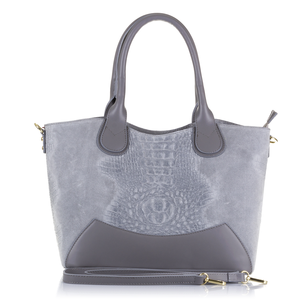 Firenze Artegiani. Vercurago Bolso tote Mujer.Piel auténtica Gamuza Grabado Cocodrilo Ruga . Made in Italy. Vera Pelle Italiana.