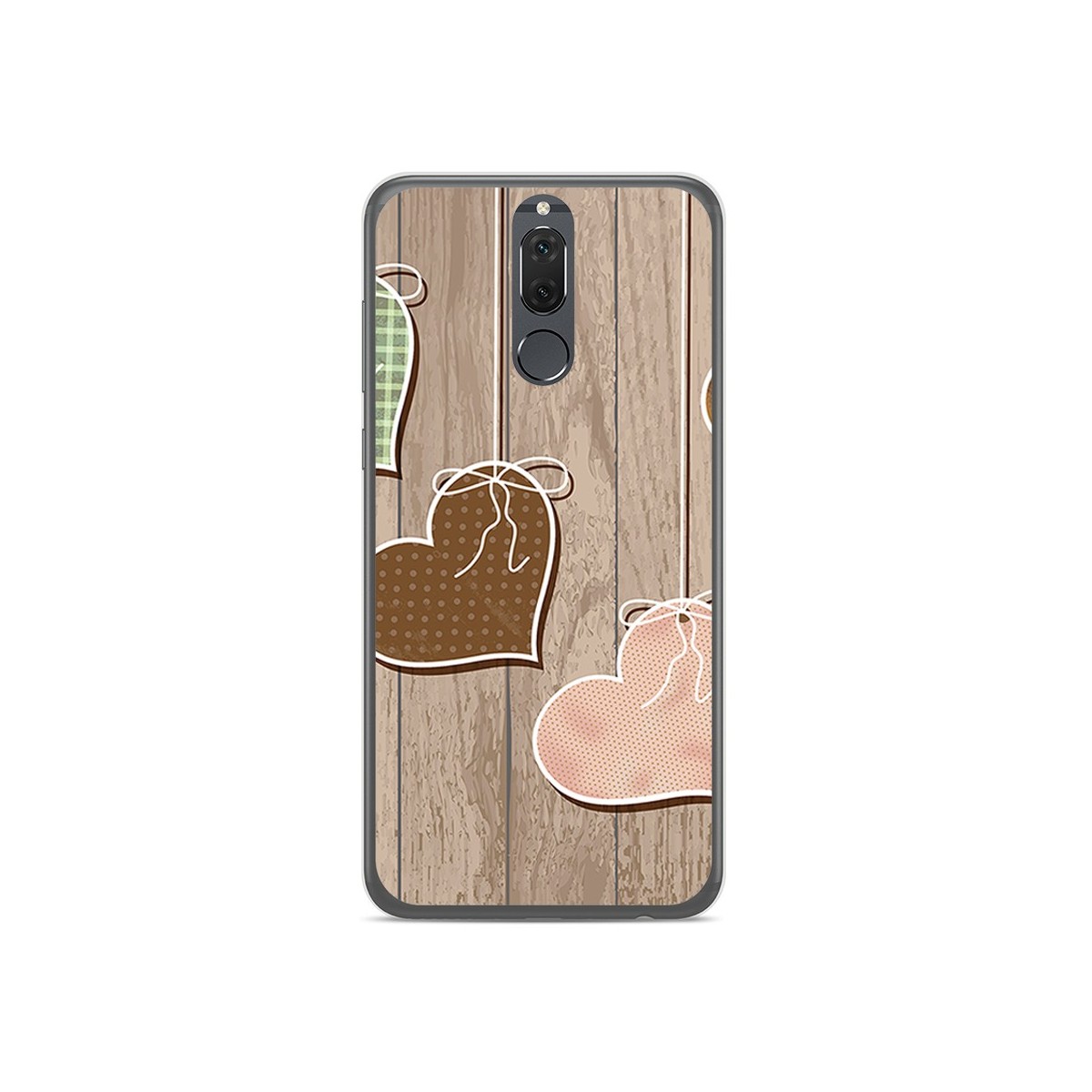 Tumundosmartphone Funda Gel Tpu para Huawei Mate 10 Lite Diseño Corazones Madera Dibujos