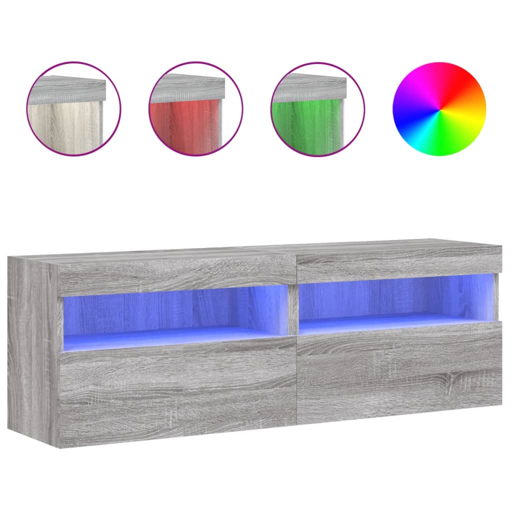 vidaXL Muebles TV de pared luces LED 2 uds 60x30x40 cm, Mueble de Salon, Mueble TV, Mueble TV salon, Mesa de TV, Mueble tele