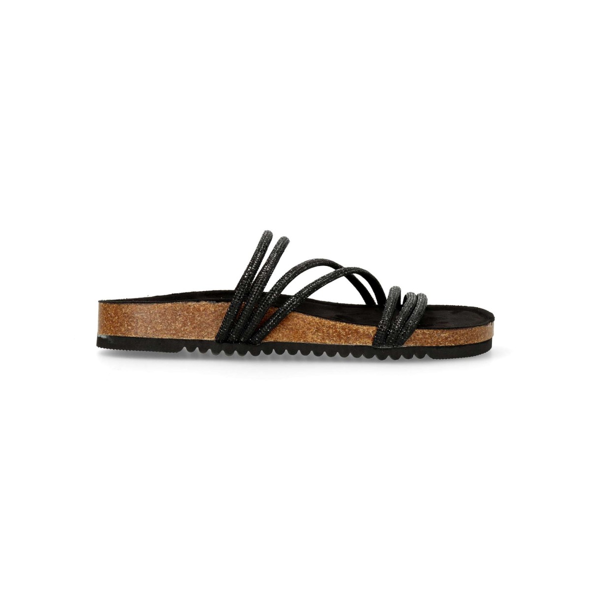 XTI - Sandalias de mujer bio con tiras finas en antelina suave, decoradas con strass tonales para un brillo discreto y elegante, certificadas veganas