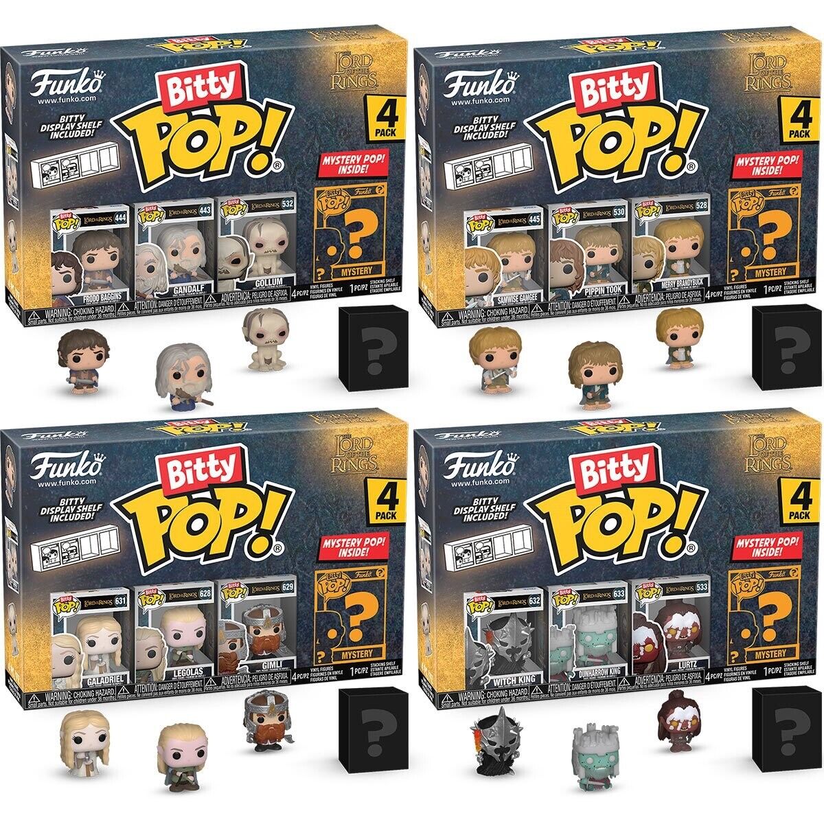 Funko Pack  16 Bitty Pop (4 pack de 4 )  Bittys Funko  Pop  Señor Anillos Legolas Gimli Galadriel  SAm Pippin Merry Lurz   Frodo Gandalf Gollum Smeagol  Lord Of the Rings Funko