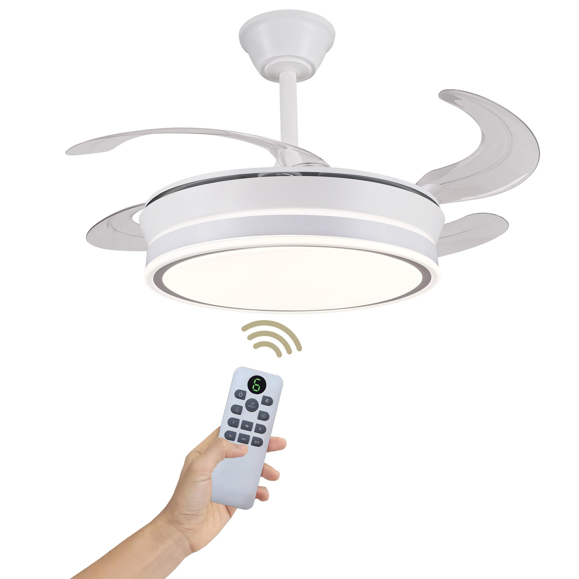 Lampara Ventilador de Techo Luz LED Silencioso de 30 W de Motor - Ventiladores de Techo Función Verano e Invierno