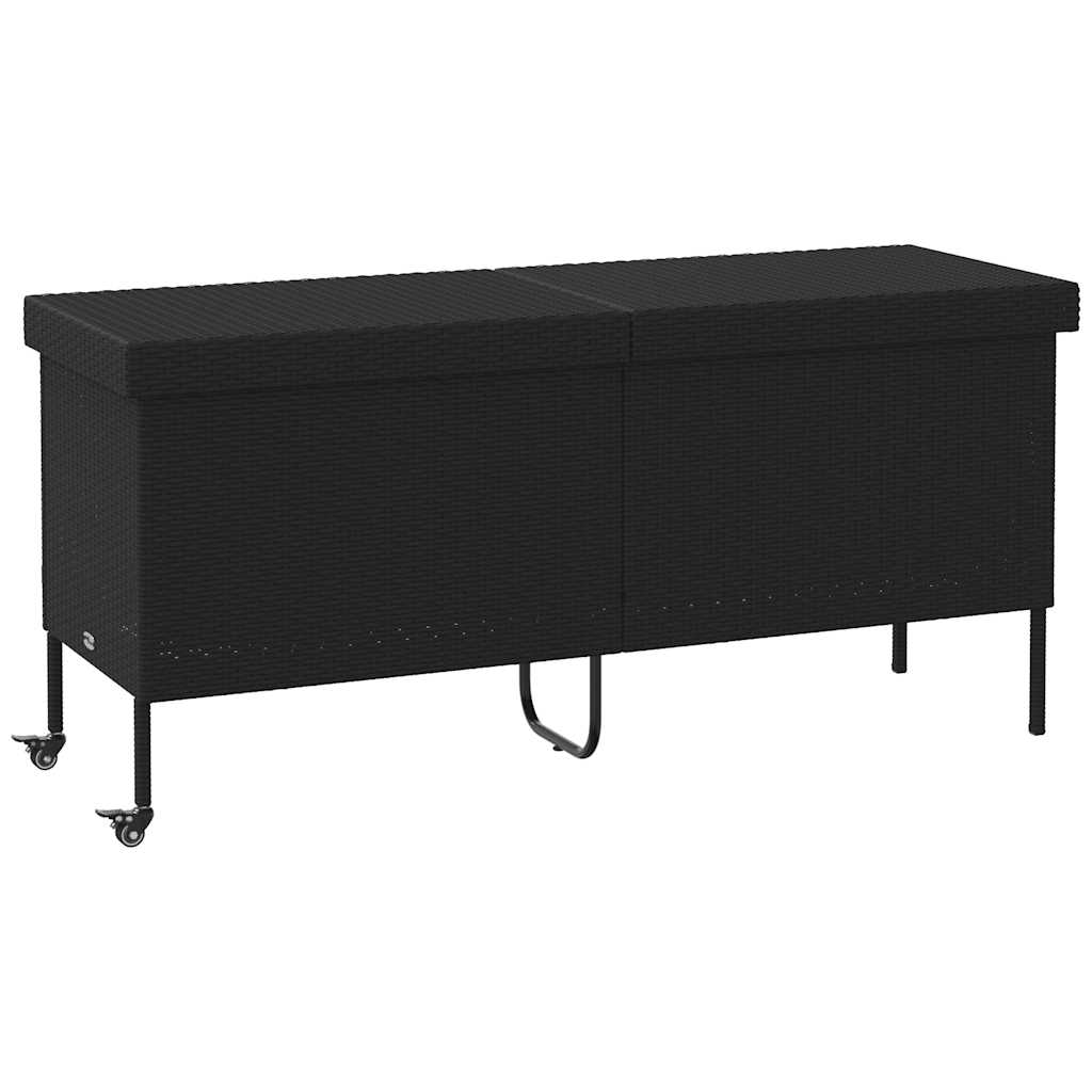vidaXL Caja almacenaje jardín ruedas ratán sintético negro 160x55x75cm