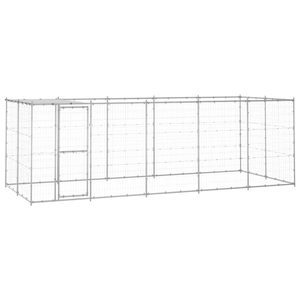 vidaXL Perrera de Exterior de Acero Galvanizado con Techo 12,1 m² Mascota