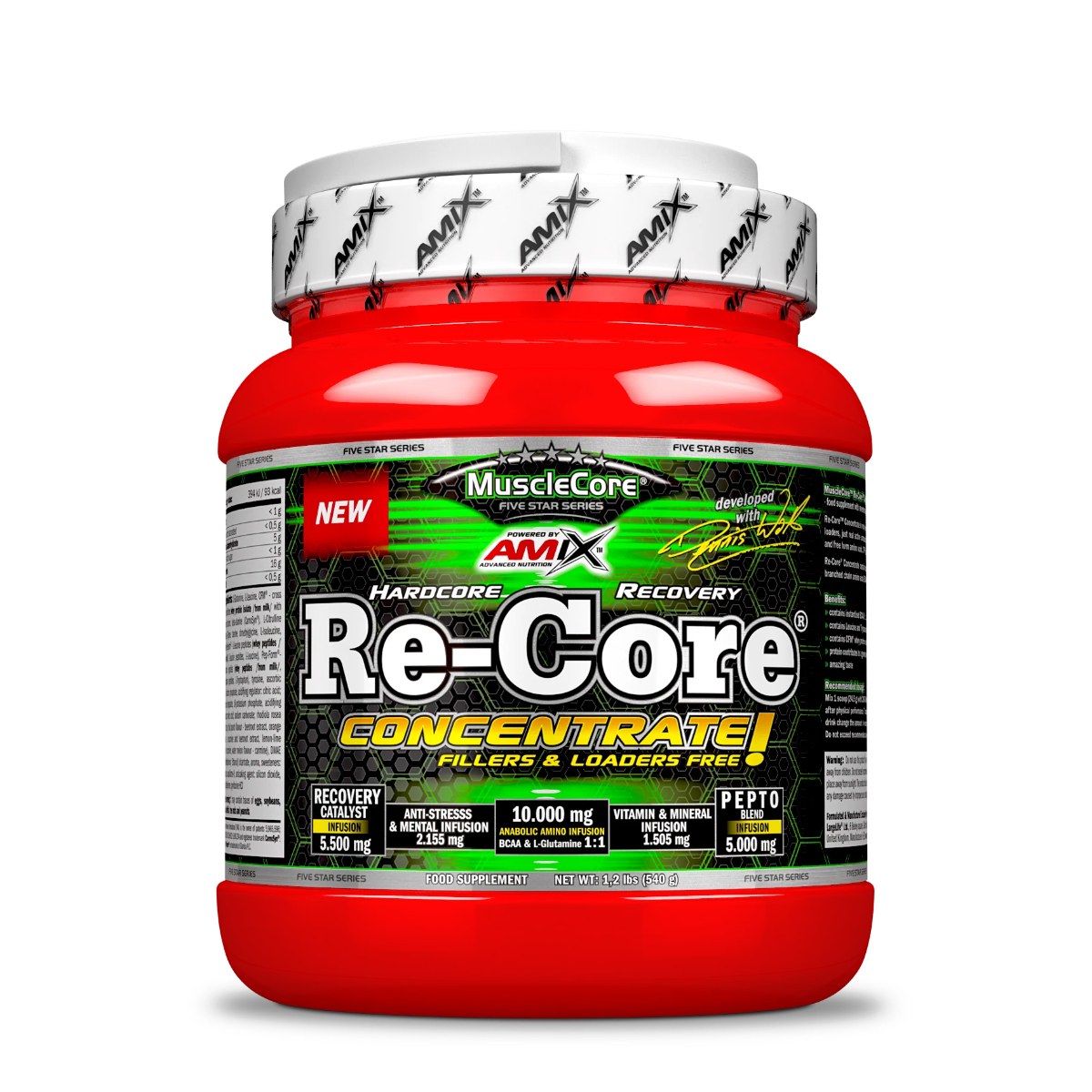 AMIX MuscleCore Re-Core Concentrate - 540 gr con BCAA 8:1:1, Glutamina y Péptidos de Leucina