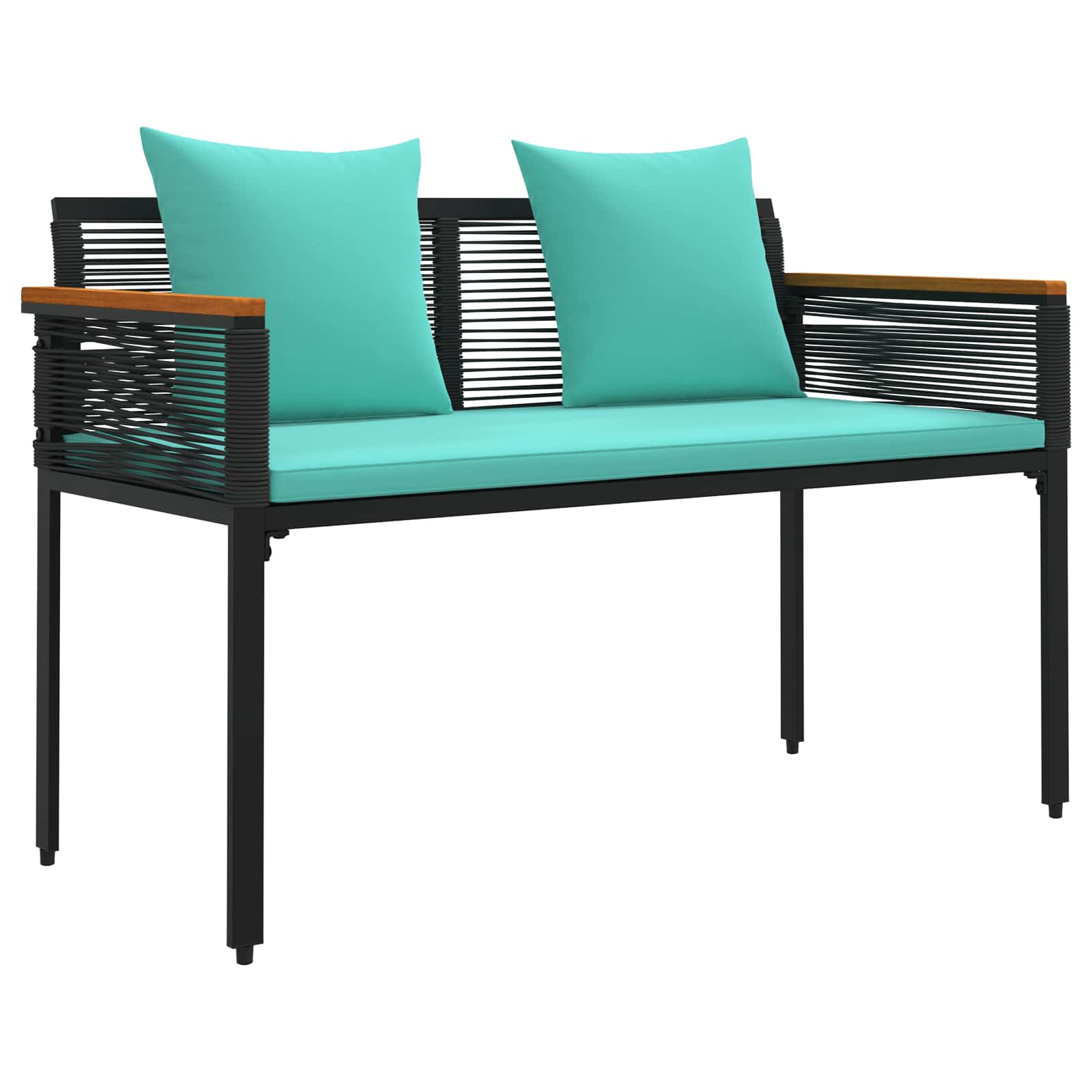 vidaXL Banco de exterior con cojín Negro y Turquesa 117 x 54 x 74.5 cm